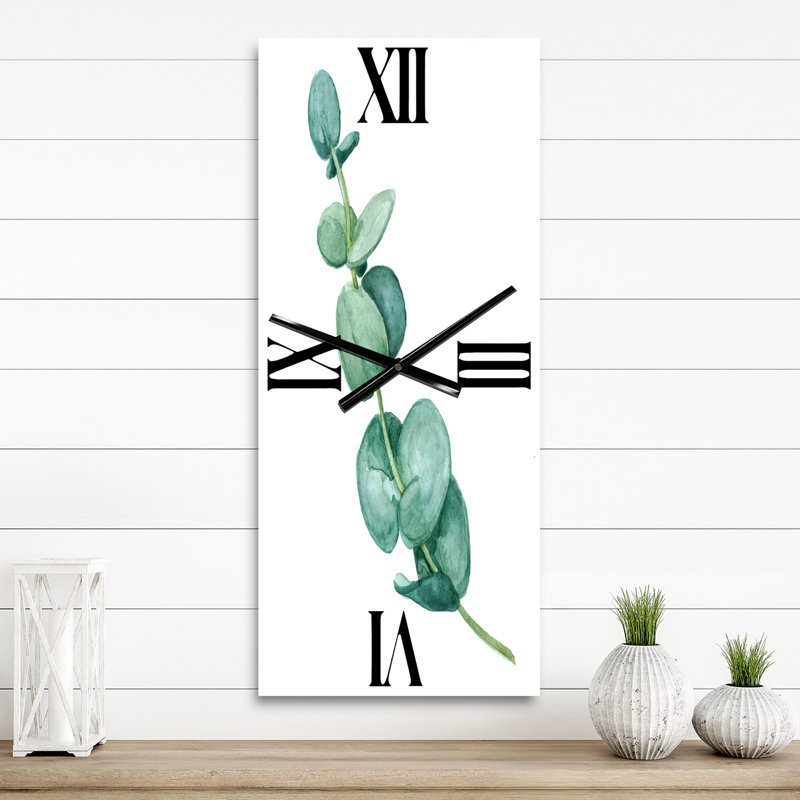 Horloge murale jeunes feuilles d'eucalyptus et branches II, Grand