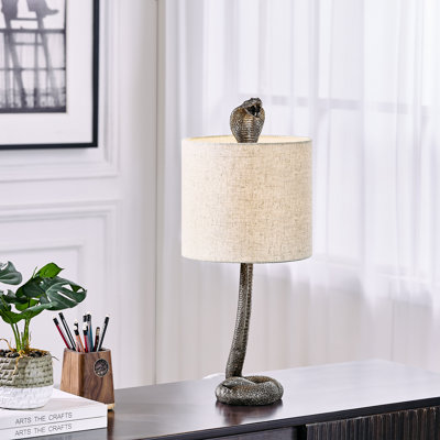 23" Bronze Resin Cobra Table Lamp With Linen Shade