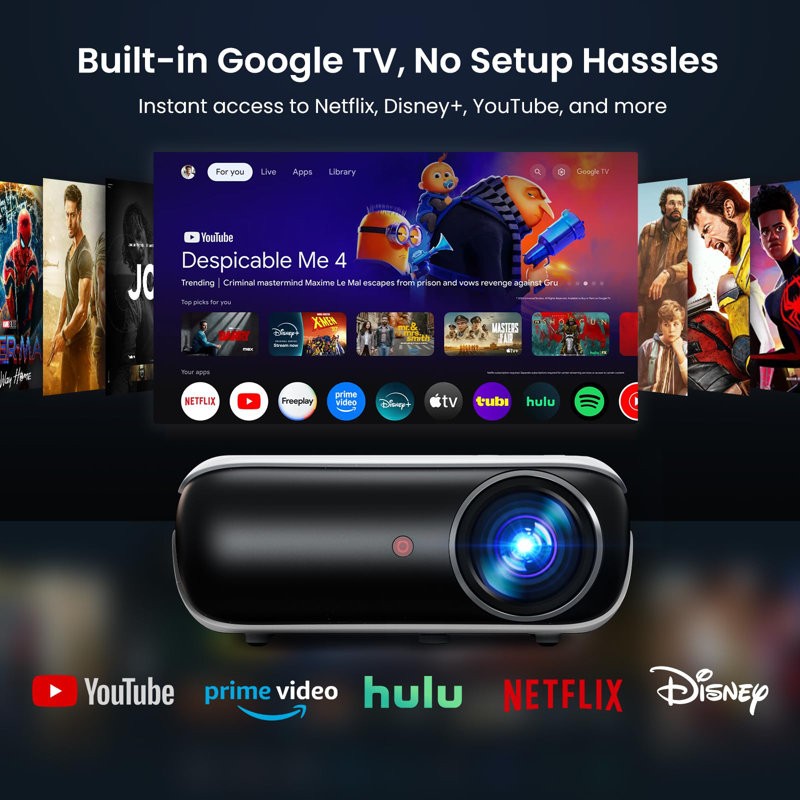 Smart Projector, 4K UHD Home Theatre With Dolby Sound, Wi-Fi & Bluetooth, Built-In Streaming Apps, Compatible With Games Consoles & Smartphone, Indoor & Outdoor Use