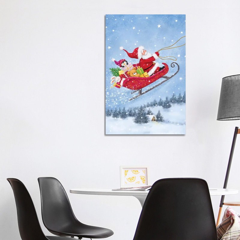 Santa On Sleigh by MAKIKO - Wrapped Canvas Print, 101.6 cm H x 66.04 cm W x 1.91 cm D
