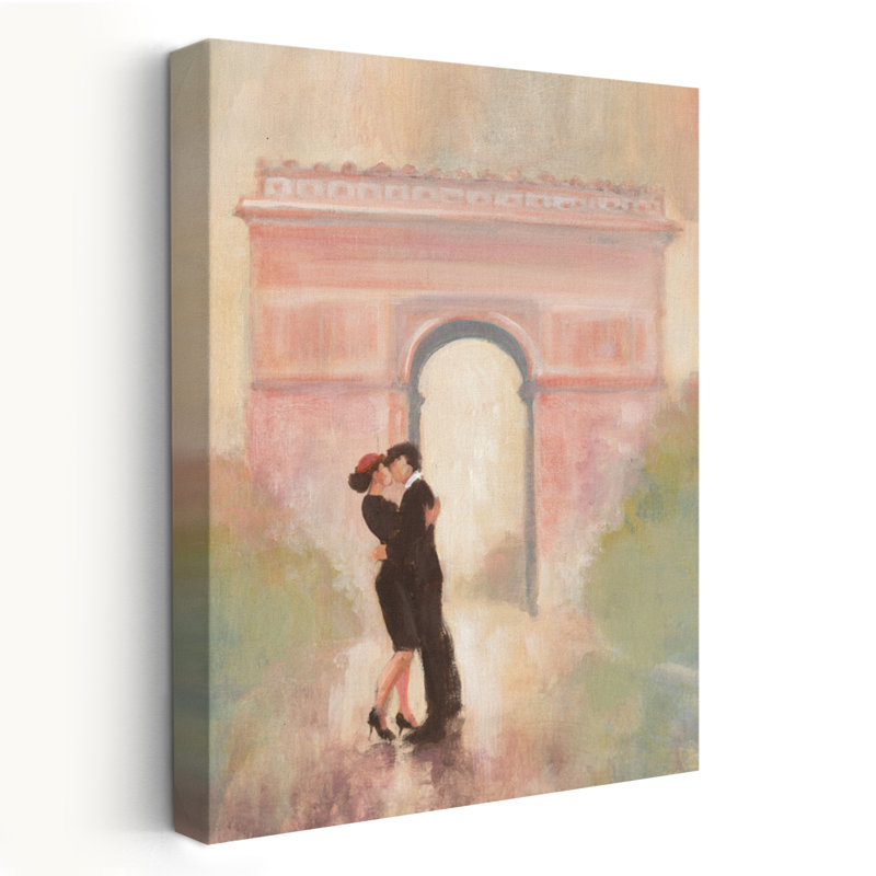 Rendezvous I - Arc de Triomphe, couple noir, art crème, H 24 po x l 16 po