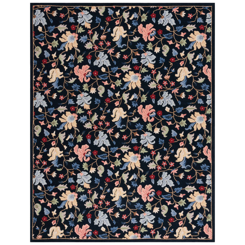 Chelsea Hand Tufted Wool/Cotton Floral Rug in Red/Black, Rectangle 8' x 10'