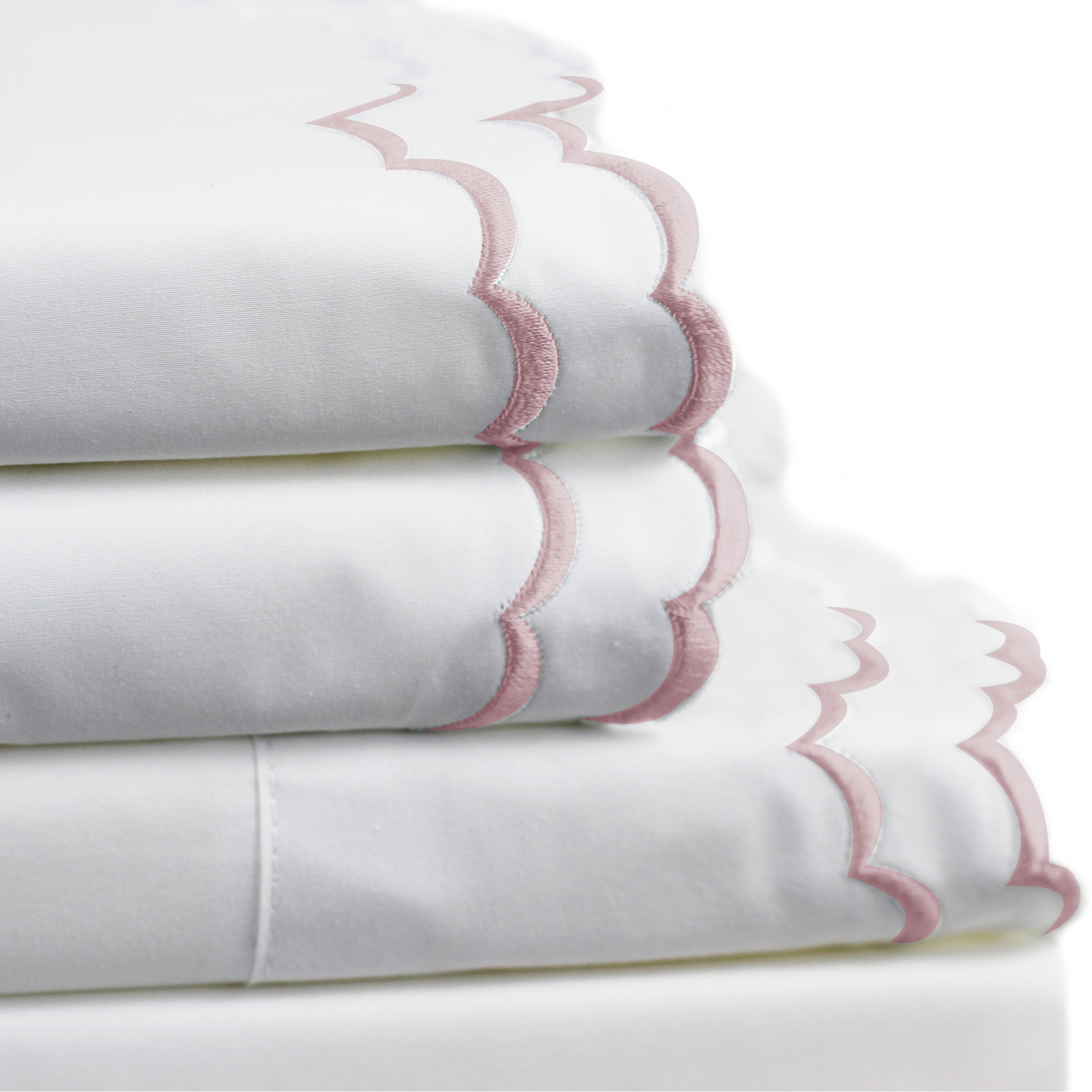 Bara Percale Sheet Set, California King Sheet Set with 2 Pillowcases, Rose/White