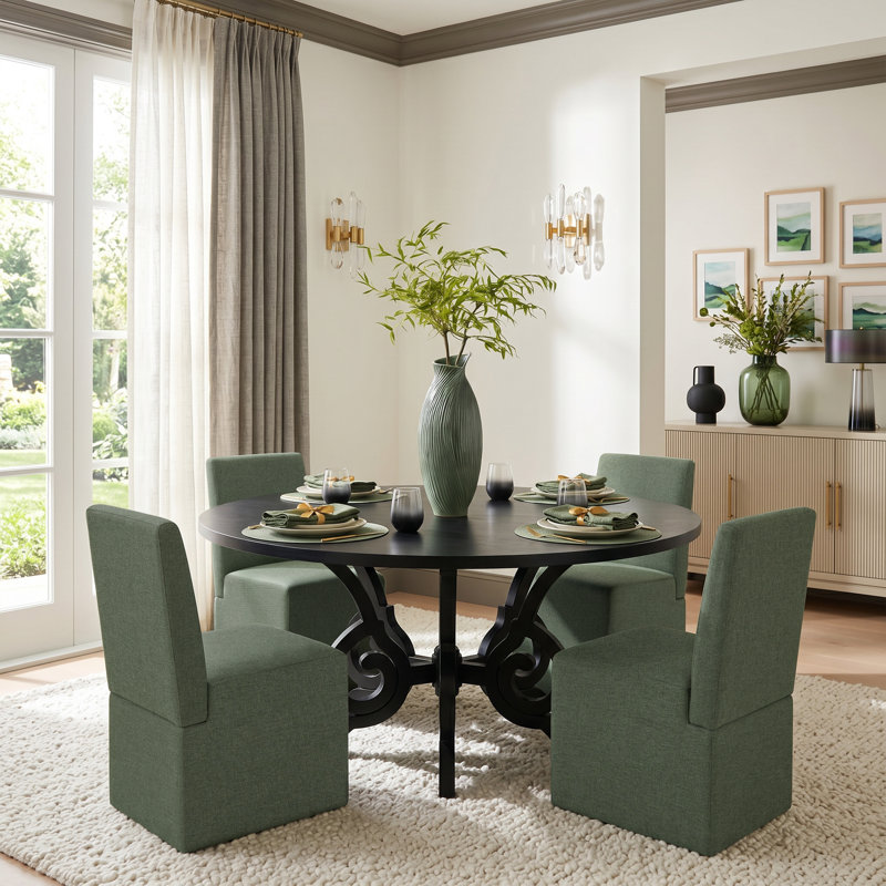 Chaise de salle à manger latérale rembourrée à dossier haut avec roulettes (ensemble de 4), 4, Vert