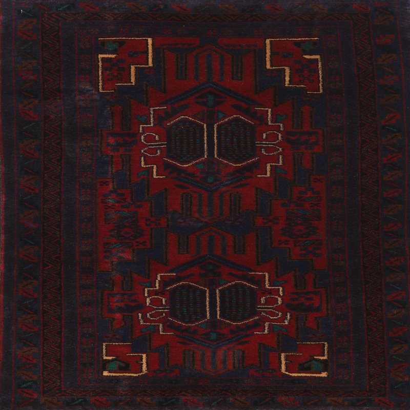 Tapis sud-ouest Mehroon / noir / crème, Carré 4 pi