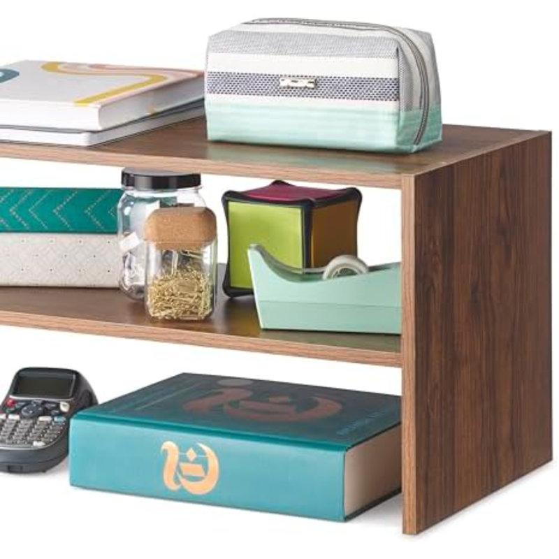 Range-chaussures en bois empilable à 2 tablettes, noyer, 24 pouces, paquet de 2