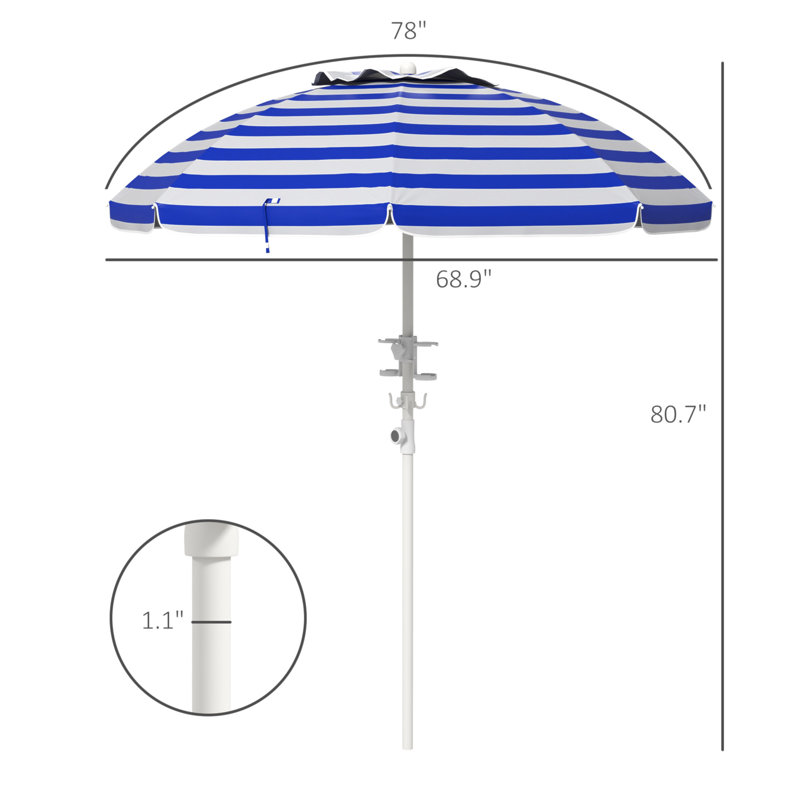 Parasol de plage portatif Outsunny, Blanc / bleu / rayé