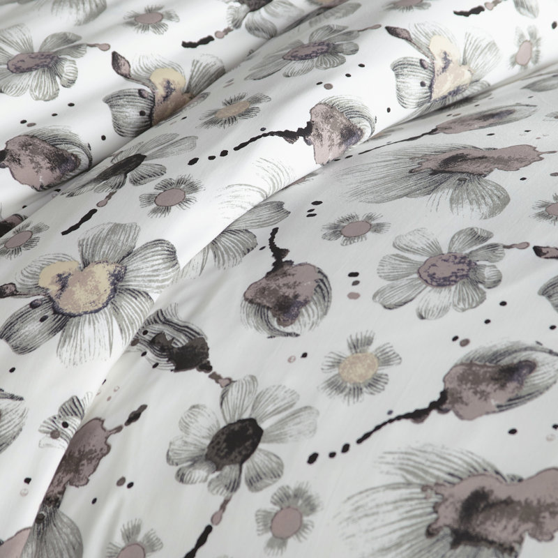 Literie 3 pièces Southshore Fine Linens Grand Symphony Grey King/California King, en satin de coton 300 fils, motif floral, comprenant 1 housse de couette et 2 taies d'oreiller King