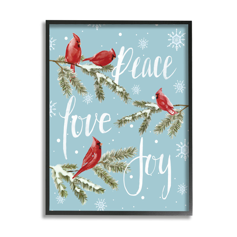 Winter Cardinals perché par Dogwood, H 20 po x l 16 po x P 1,5 po, Giclée encadrée noir minuit