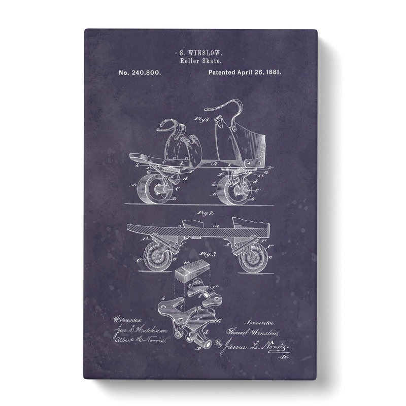 Roller Skate Patent Dark - Wrapped Canvas, 60cm H x 40cm W x 3cm D