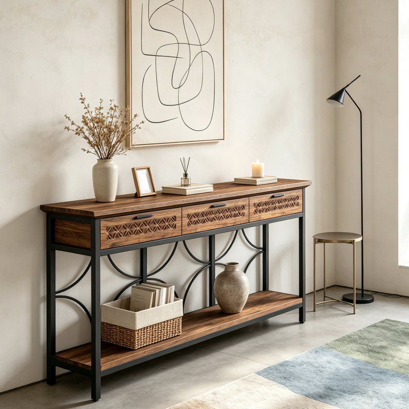 Table d'appoint longue avec tiroirs de rangement