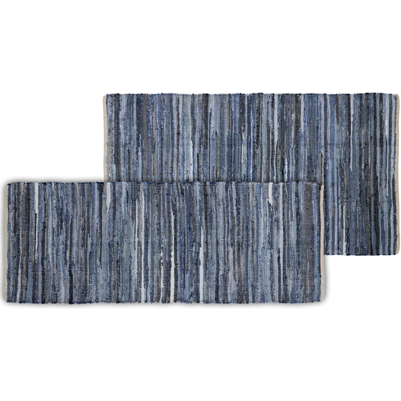 Tapis bleu abstrait noué à la main Jessenia, Rectangle 5 pi x 7 pi