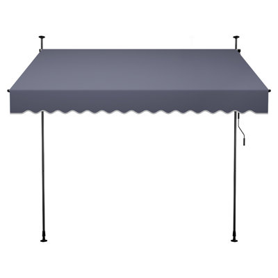Auvent rétractable manuel, auvent de patio extérieur rétractable de 118 po, auvent de porte de patio à hauteur réglable avec manivelle pour cour, jardin, balcon, gris foncé