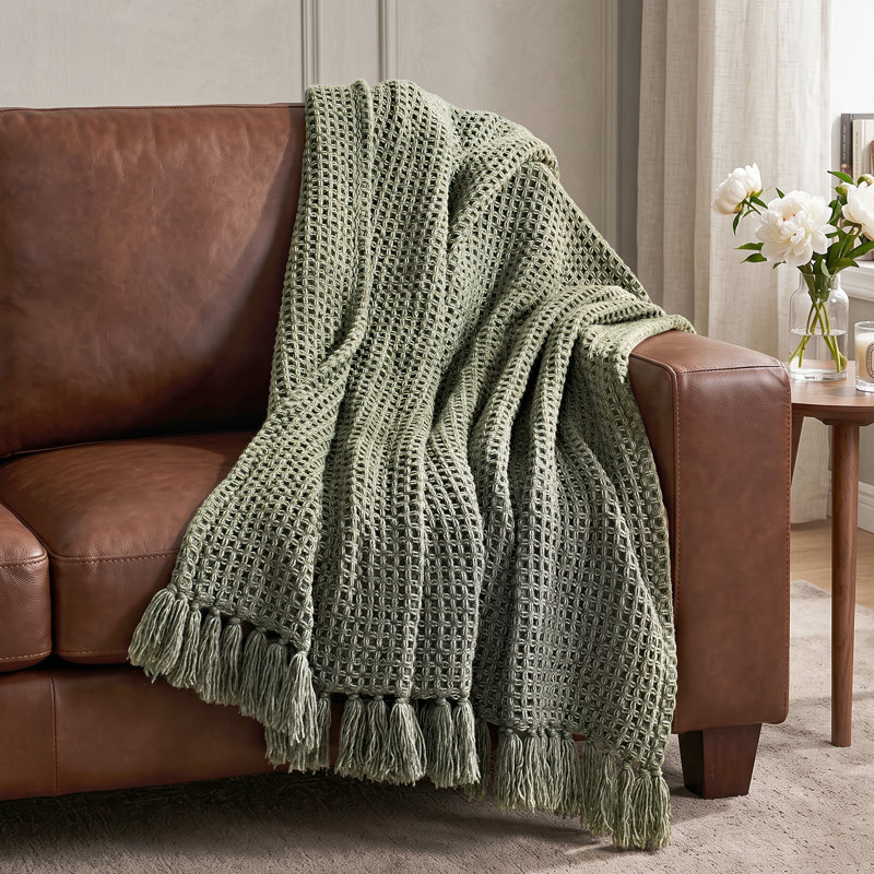 EverGrace Cozy Soft Halo Waffle Throw Blanket, 60*80inch, Dried Thyme