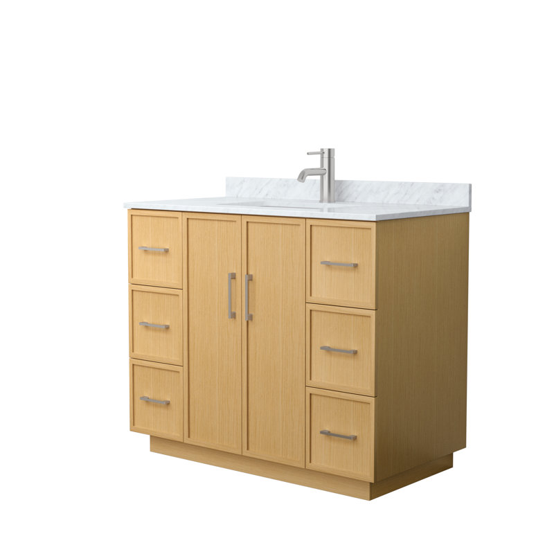 Elan TK 42" Freestanding Single Bathroom Vanity with Marble Top, Brushed Nickel, Light Oak
