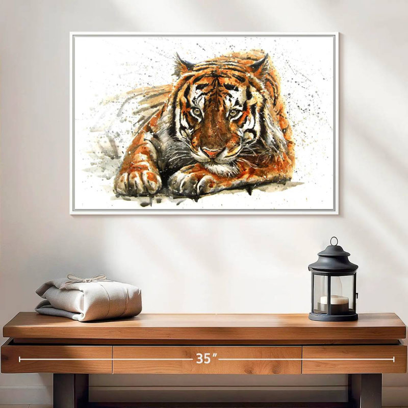 Lounging Bengal Tiger, 25" X 17", Floating Frame White