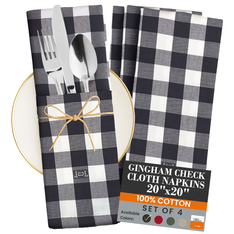 Ghisallo Cotton Buffalo Check Square Napkin, Carbon Blue