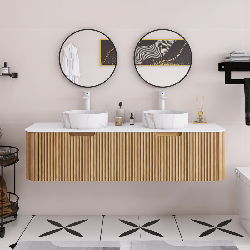 Meuble-lavabo mural 60 po Woodgrain, Naturel
