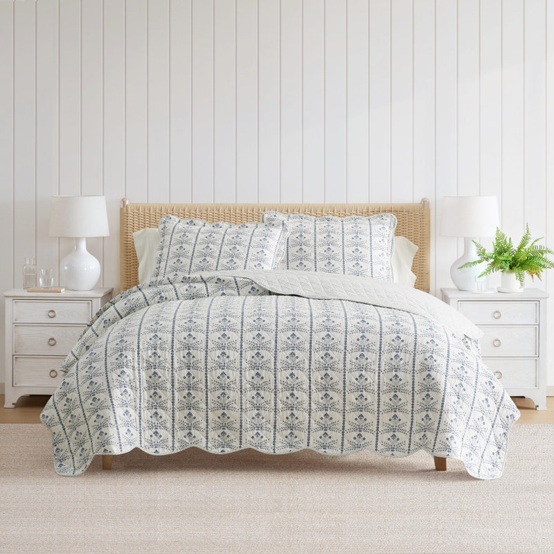 Ensemble de courtepointe réversible bleu en coton à motif floral Willa de Martha Stewart, King