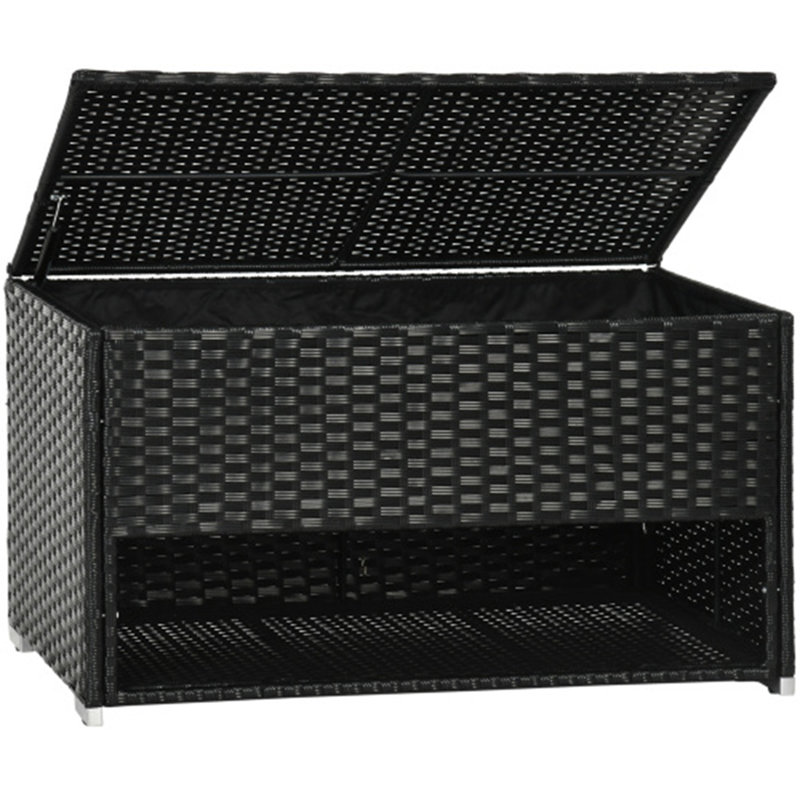 PE Rattan Deck Box with Shoe Storage & Towel Rack, Black