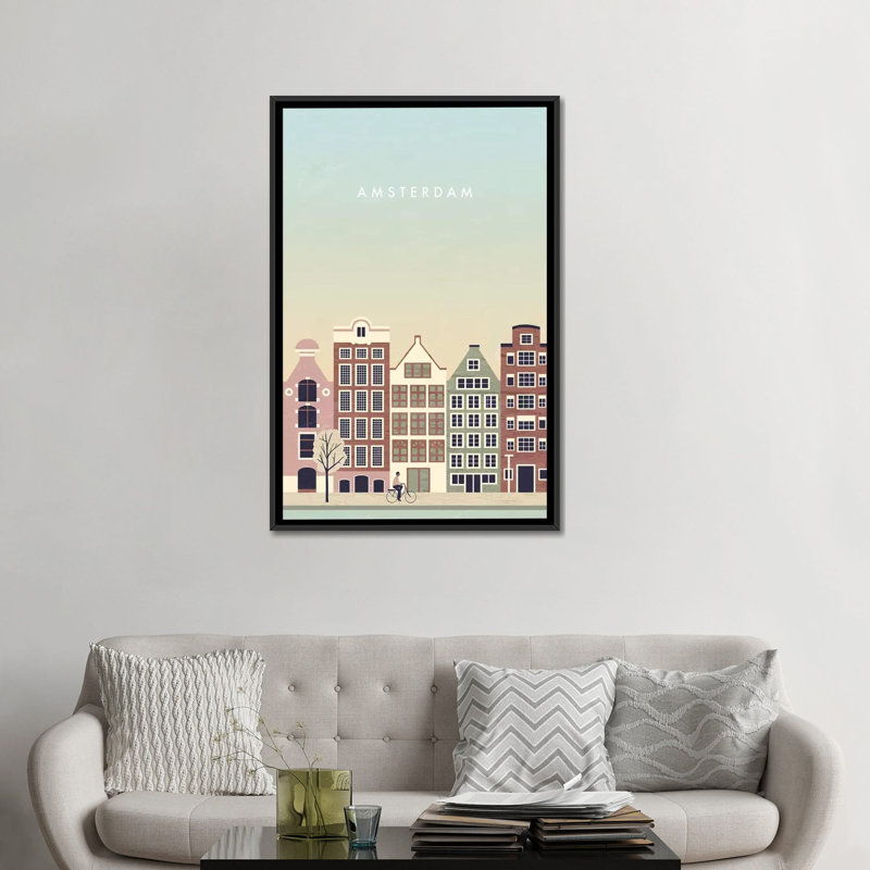 « amsterdam », impression sur toile, H 26 po x l 18 po x P 1,5 po, Toile avec cadre noir, Pas de tapis