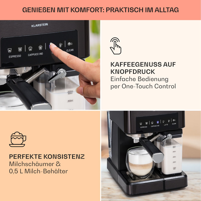 Arabica Comfort espresso machine 1350W 20 bar 1.8 L touch control panel, Black