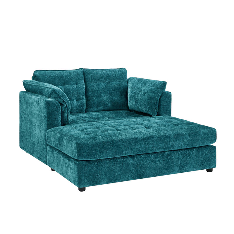 Chaise longue 54 po en chenille avec structure en bois massif, Blue
