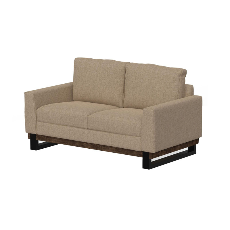 Canapé Dome avec 2 coussins décoratifs, bois massif, 37.75" H x 63" W x 35" D, Camel Brown