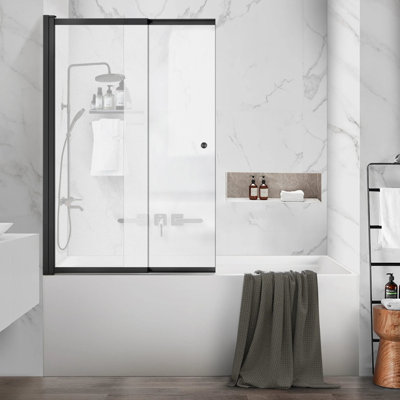 Adjustable 22-36" Frameless Sliding Double Swing Bathtub Shower Door