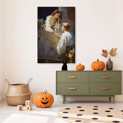 1 PC encadré Knorr peinture romeo et juliet, Balcon rencontre, romantisme classique, peinture à l'huile, impression de style affiche murale rétro, cadeau parfait pour une œuvre d'art moderne pour le salon de la chambre à coucher