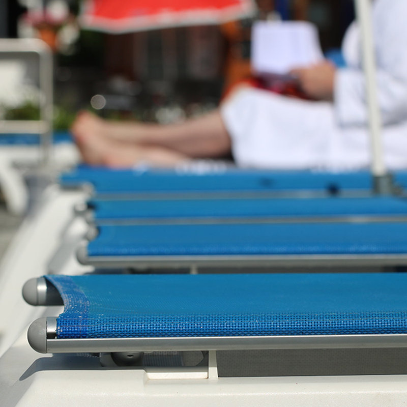 Grosfillex Jamaica Beach Adjustable Sling Chaise, Blue/White