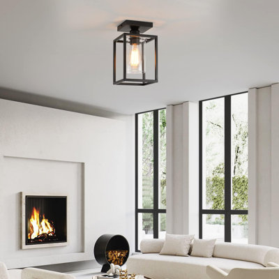 2-Pack Farmhouse Semi Flush Mount Ceiling Light – Black Metal & Clear Glass Vintage Fixture