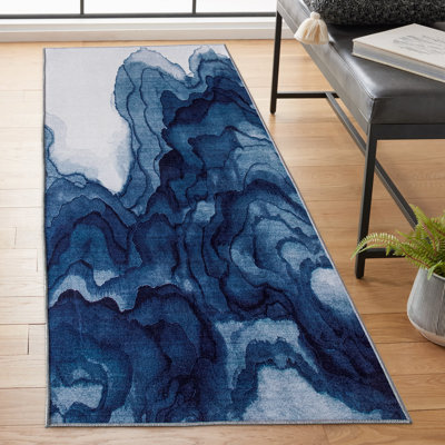 Wrought Studioâ¢ Machine Washable Area Rug - Stain Resistant Non-Shed Eco-Friendly Ian Abstract - Blue -  29470AEE4DC84396AFE8BA672297F8CF