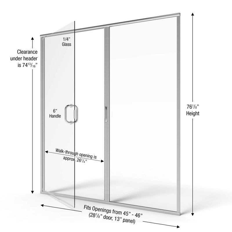 Porte de douche l 45 po x H 76,13 po Infinity, Argent, Transparent