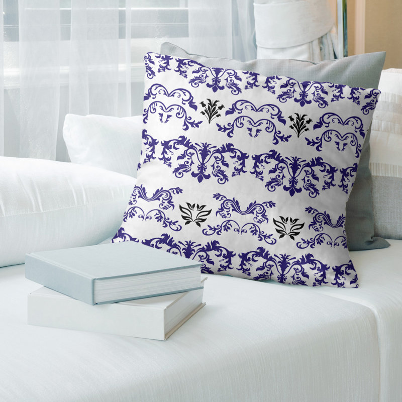 Housse de coussin Baltimore Football Baroque, Croisé en coton, 14 po x 14 po, Blanc / bleu marine / noir