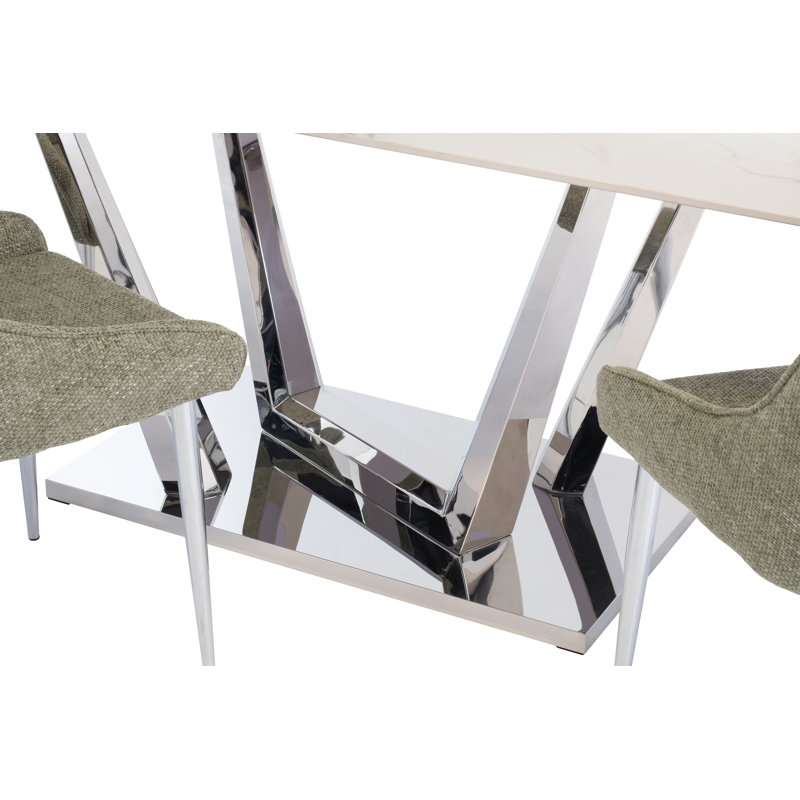 Stone Top Metal Base Dining Table, Kass Gold