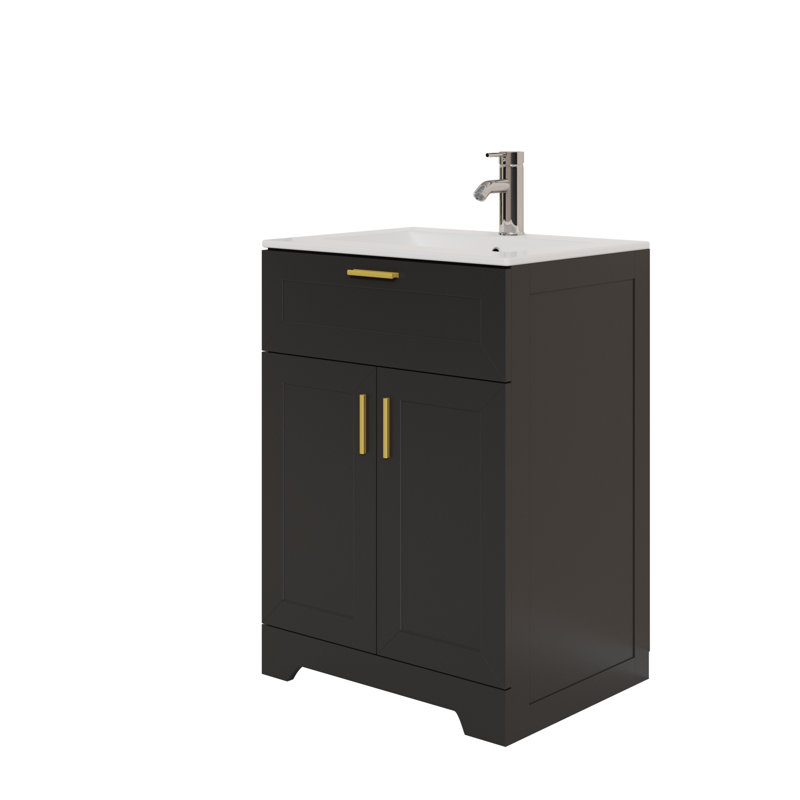 Frausto 24 Inch Bathroom Vanity With Ceramic Sink, Bathroom Sink And Cabinet Combo Set, Wood Vanity With Hidden Storage,  Painted Surface