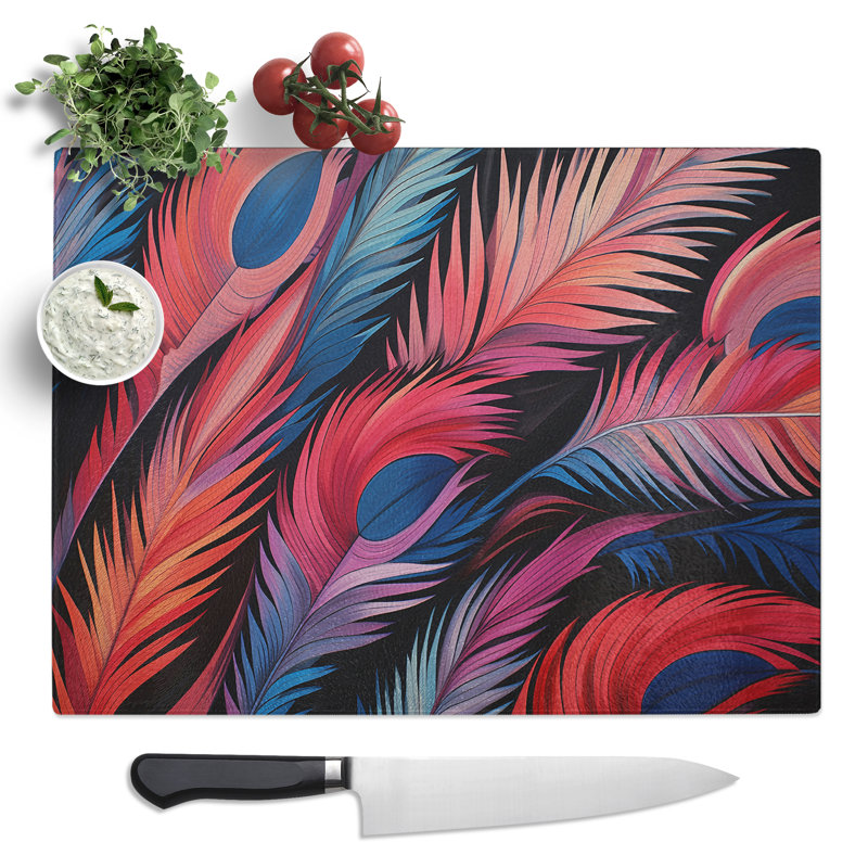 Feather Op Art No.2  Glass Chopping Board