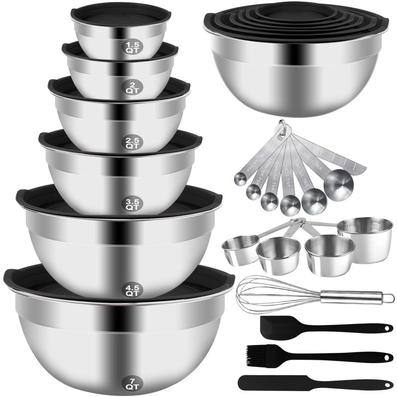 27-Piece Stainless Steel Mixing Bowl Set with Lids and Utensils