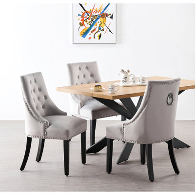 Schaub 4 Person Dining set - a Rectangular Wooden Dining Table with Metal Legs and a Set of 4 Quilted Ring Knocker Velvet Dining Chairs for Dining Room - Modern Dining Table Set