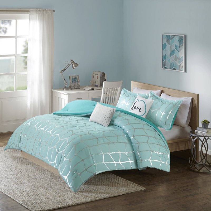 Ensemble de literie Elegant Aqua Metallic, polyester doux, confort moderne
