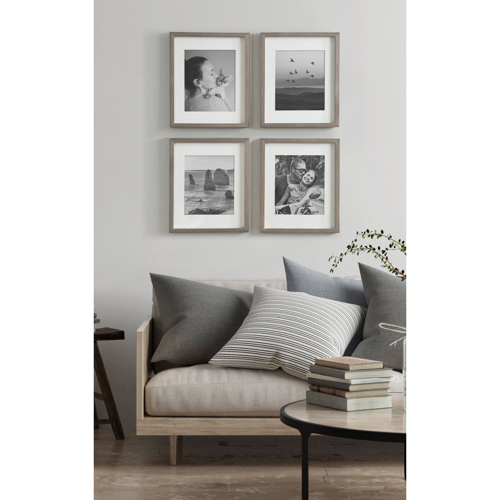 Ambrine Gray Wood Picture Frame - Set of 4 with Mat