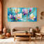 Plantes et fleurs, fleurs de magnolia colorées sur fond bleu, ensemble de 3 impressions sur toile-985276348
