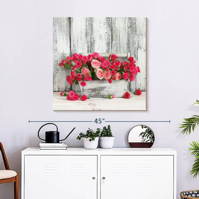 Harnek Roses In Wooden Box, 30" H x 30" W