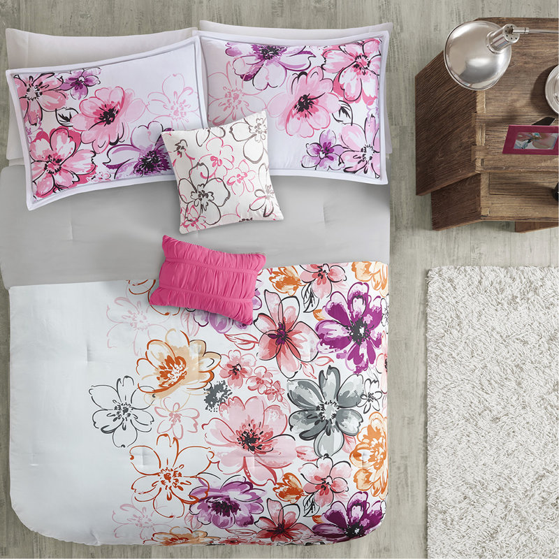 Édredon double / grand à motif floral rose avec motif lavable pour motif asymétrique