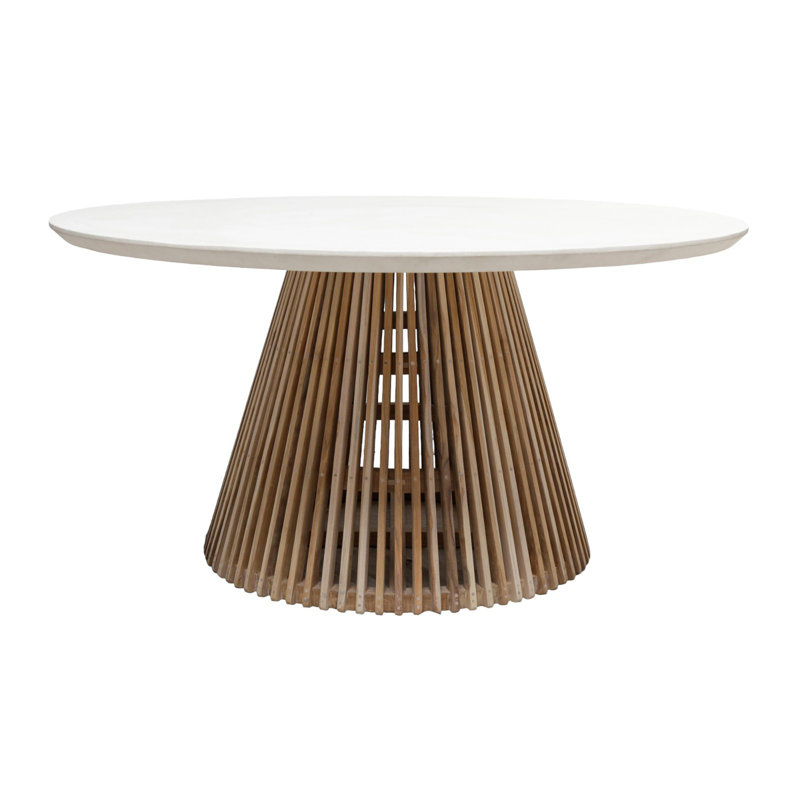 Round Coffee Table With Lava Stone / Grc Top And Teak Base, 18" H x 39" L x 39" W