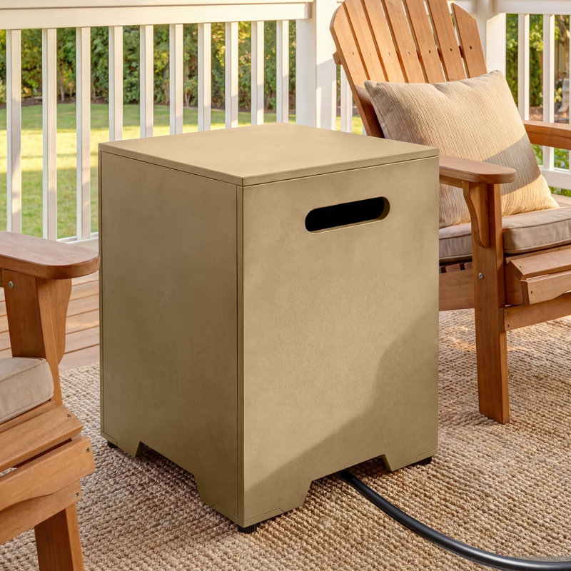 38-Inch Round Concrete Propane Fire Pit Table with Tank Cover and Wind Guard,Natural Oak, Natural Oak