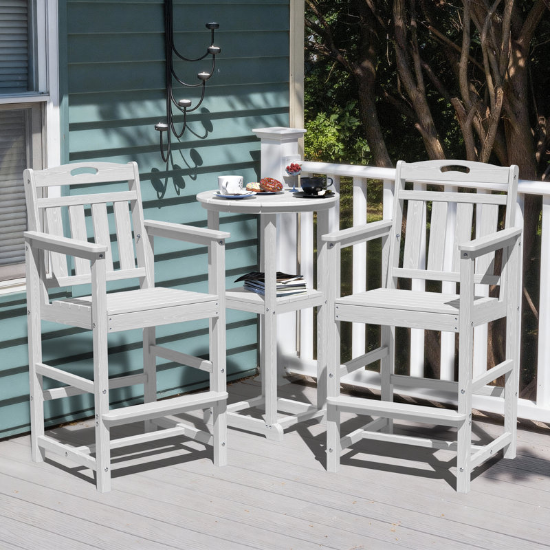 Outdoor HDPE 3-Pieces Patio Bar Sets with Bar Table and Chairs, White