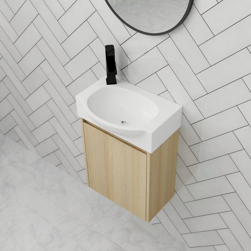 Meuble-lavabo flottant avec porte à fermeture en douceur 16 po, Beige