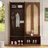 Farmhouse Hall Tree with Rattan Doors, 4-in-1 Entryway Bench Featuring 6 Hooks, Enclosed Cabinets, Adjustable Shelves, and Open Shoe Storage.-129594800